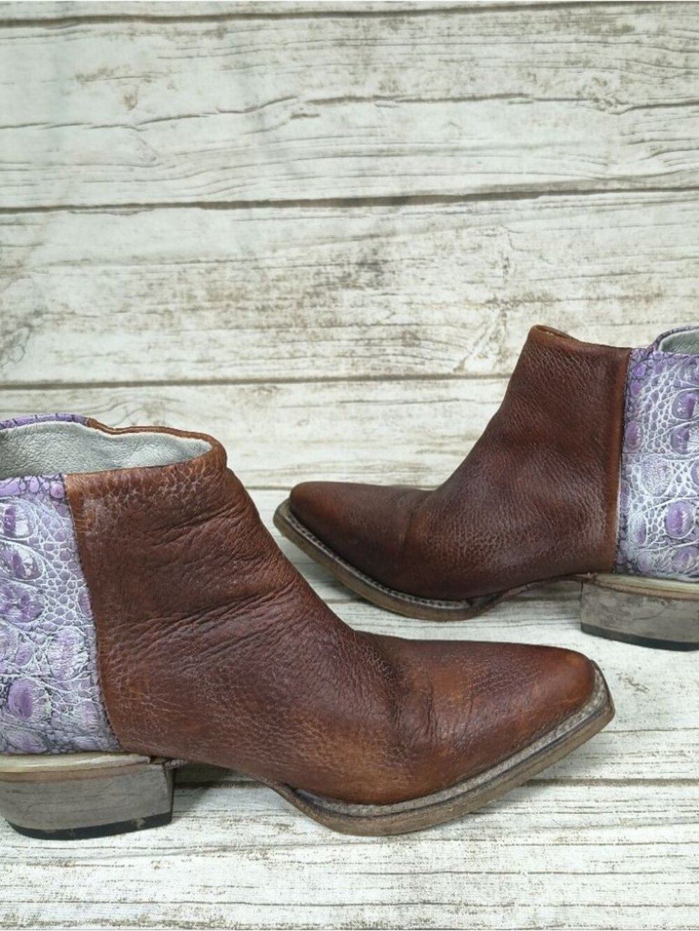 Freebird Brown And Purple Leather Zipper Closure Western Style Boots Women Sz 5